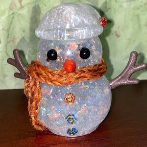 Festive Lighted Snowman Figurine - Handmade